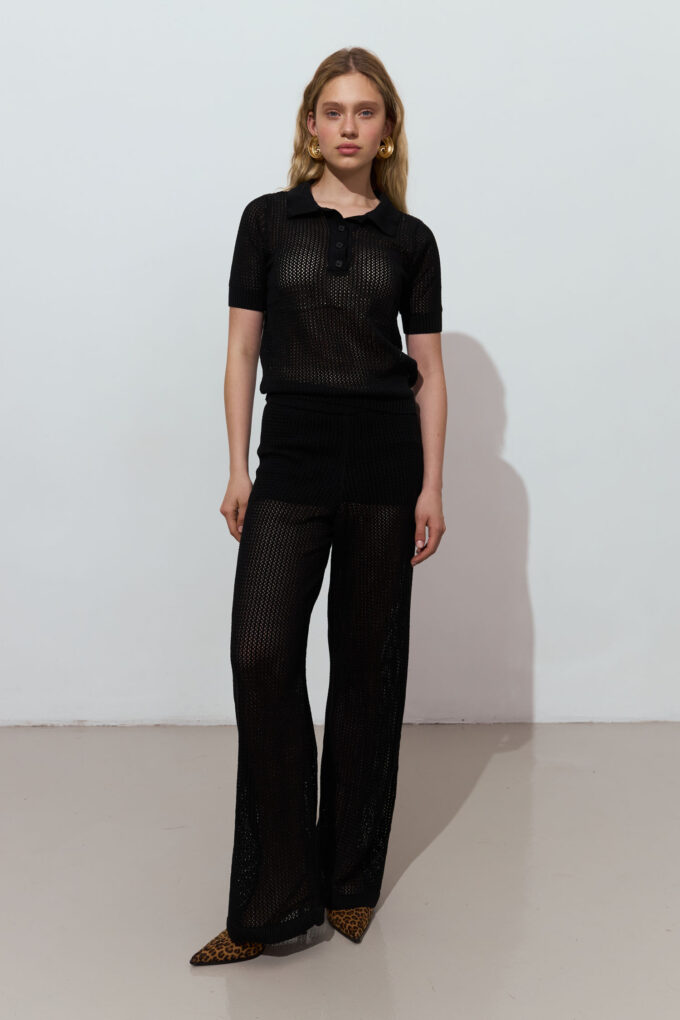 Knitted pants with openwork knitting in black photo 4