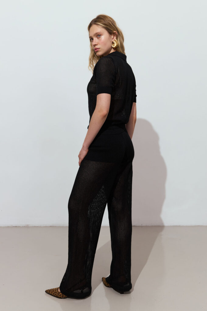 Knitted pants with openwork knitting in black photo 2