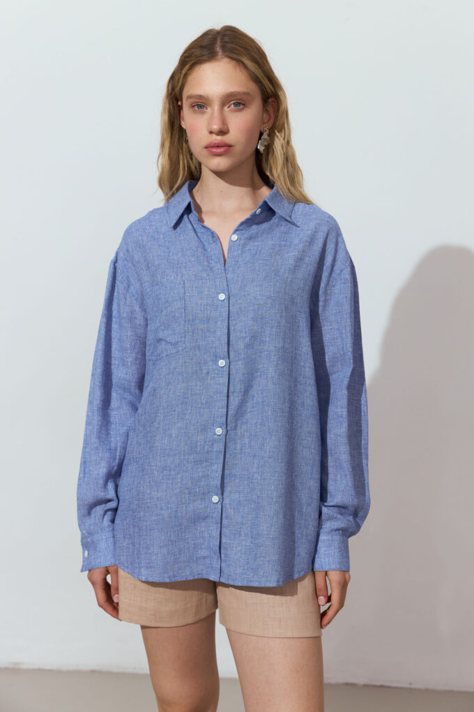 Oversize shirt with linen addition in blue photo 2
