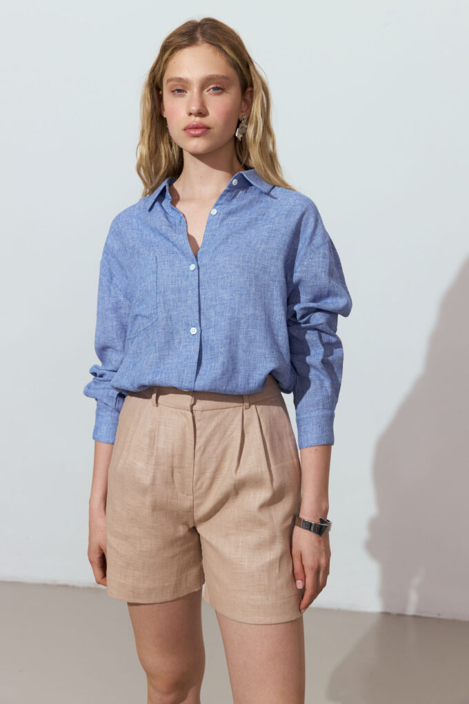 Oversize shirt with linen addition in blue photo 4