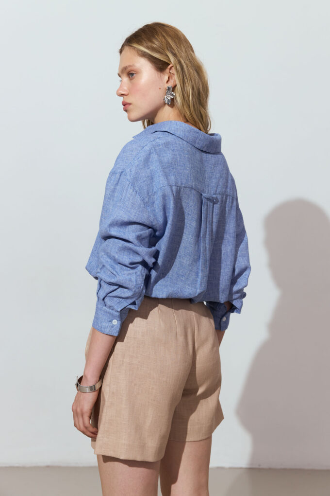 Oversize shirt with linen addition in blue photo 5
