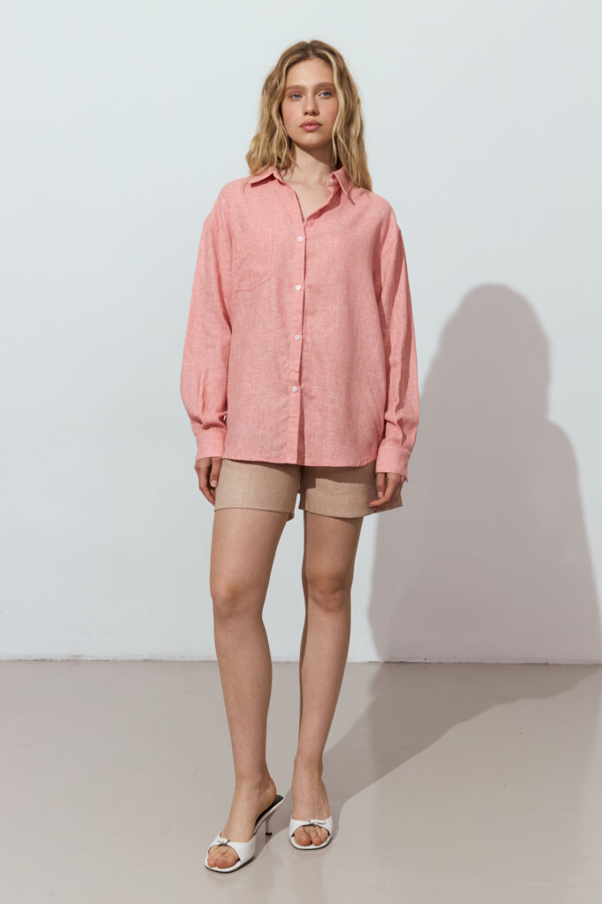 Oversize shirt with linen addition in peach photo 3