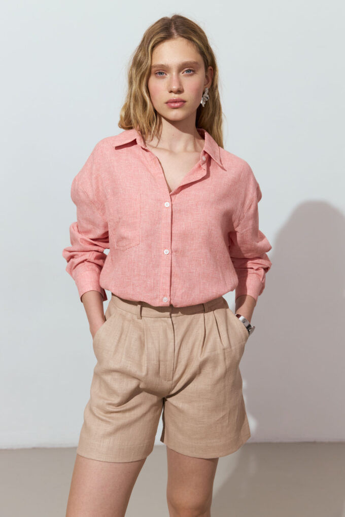Oversize shirt with linen addition in peach photo 4