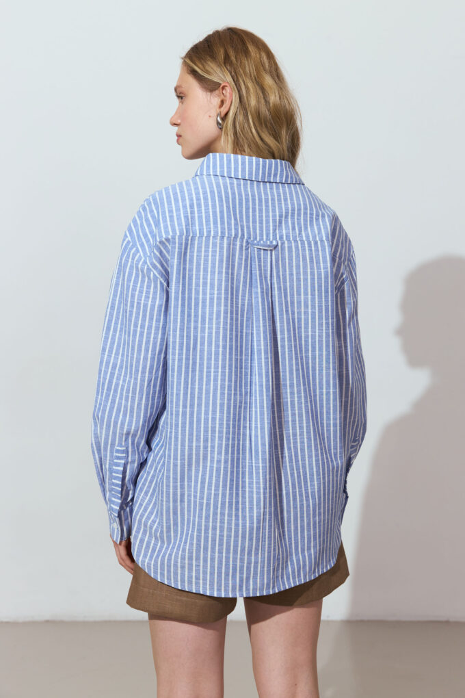 Oversized striped cotton shirt in blue photo 2
