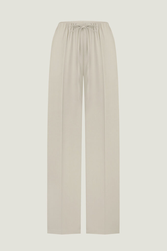 Woolen pants with a drawstring in cream photo 5