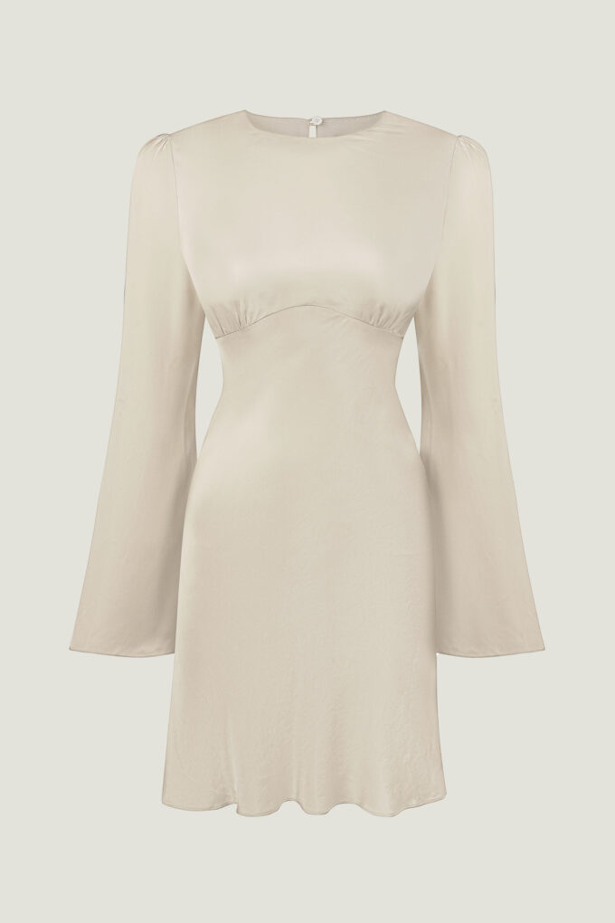 Сукня міні з віскози та фігурним вирізом кремова фото 5