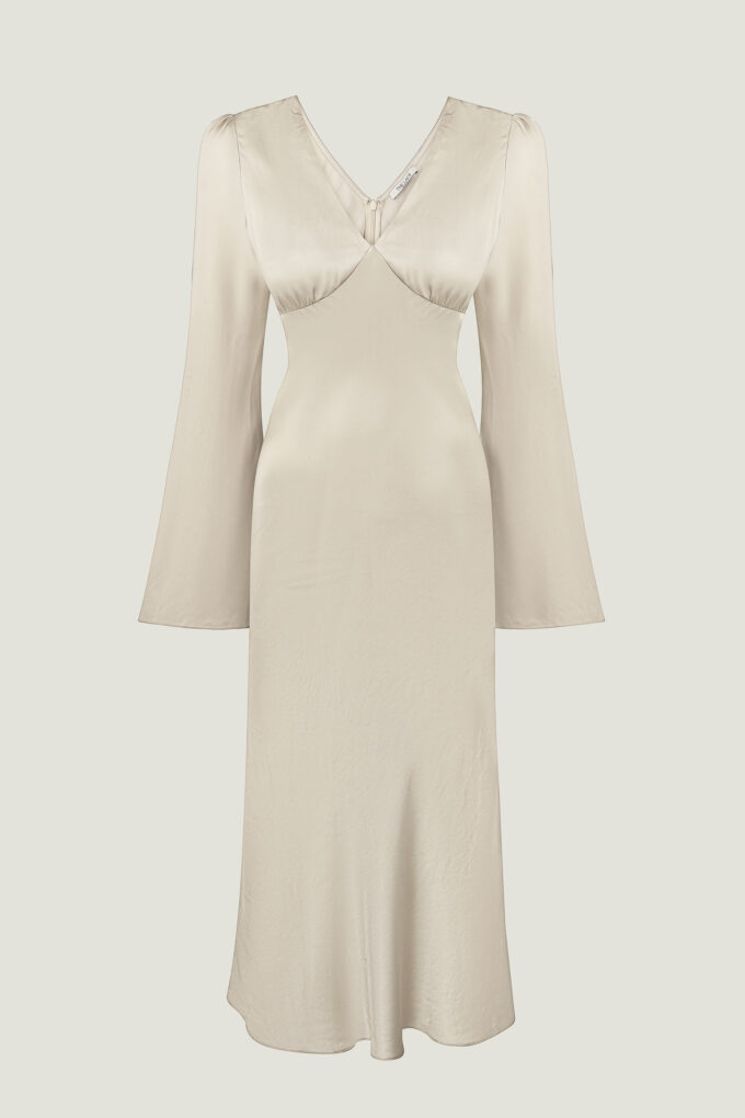 Cream viscose midi dress with a V-neckline photo 4