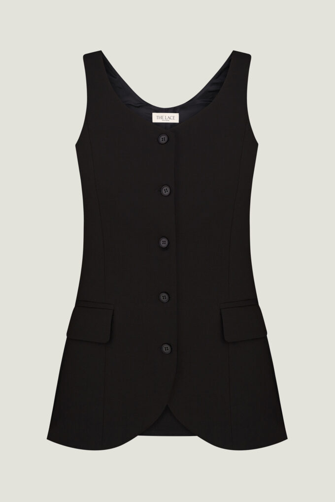 Elongated vest with wool in black photo 5