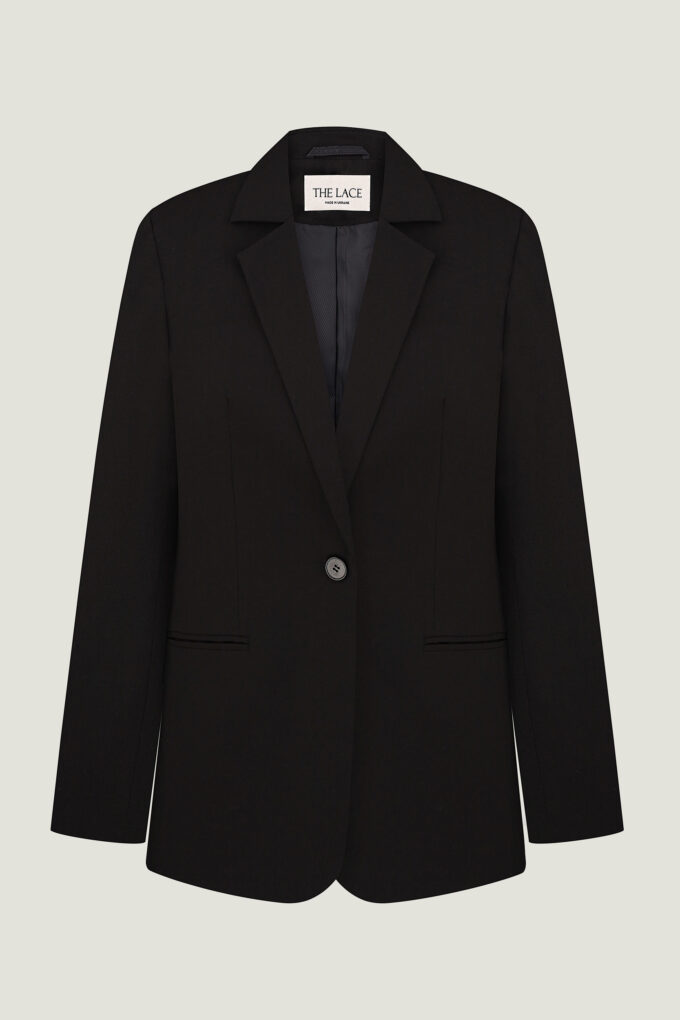 Black single-breasted jacket with wool photo 3