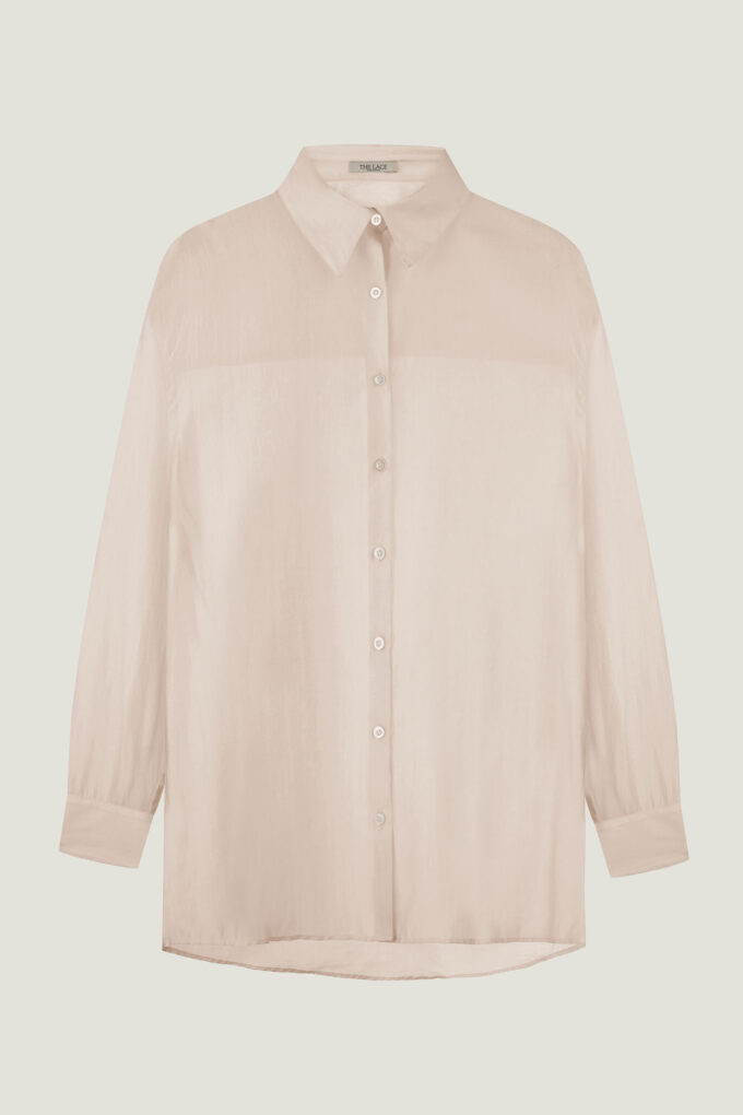 Semi-transparent free-cut shirt made of tencel in beige photo 4