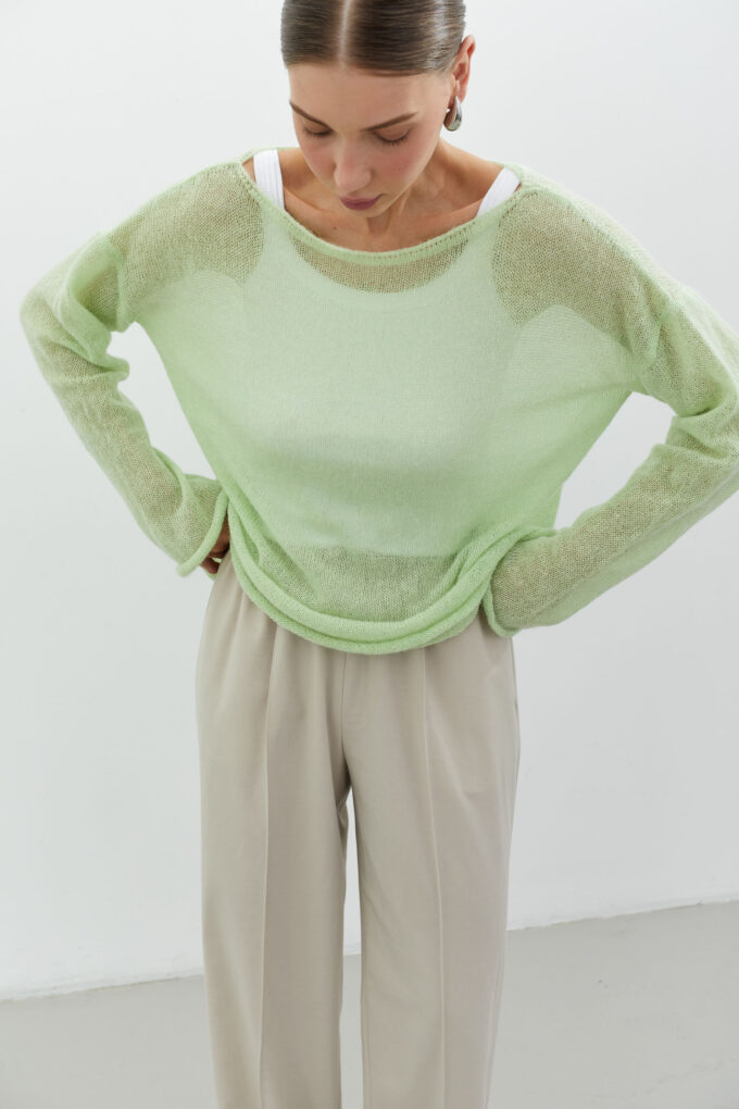 Light green loose-knit mohair jumper photo 3