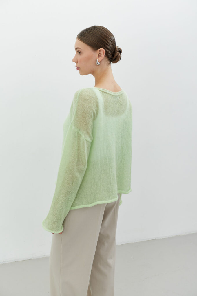 Light green loose-knit mohair jumper photo 2