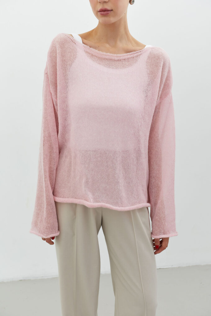 Pink free-knit mohair jumper photo 2
