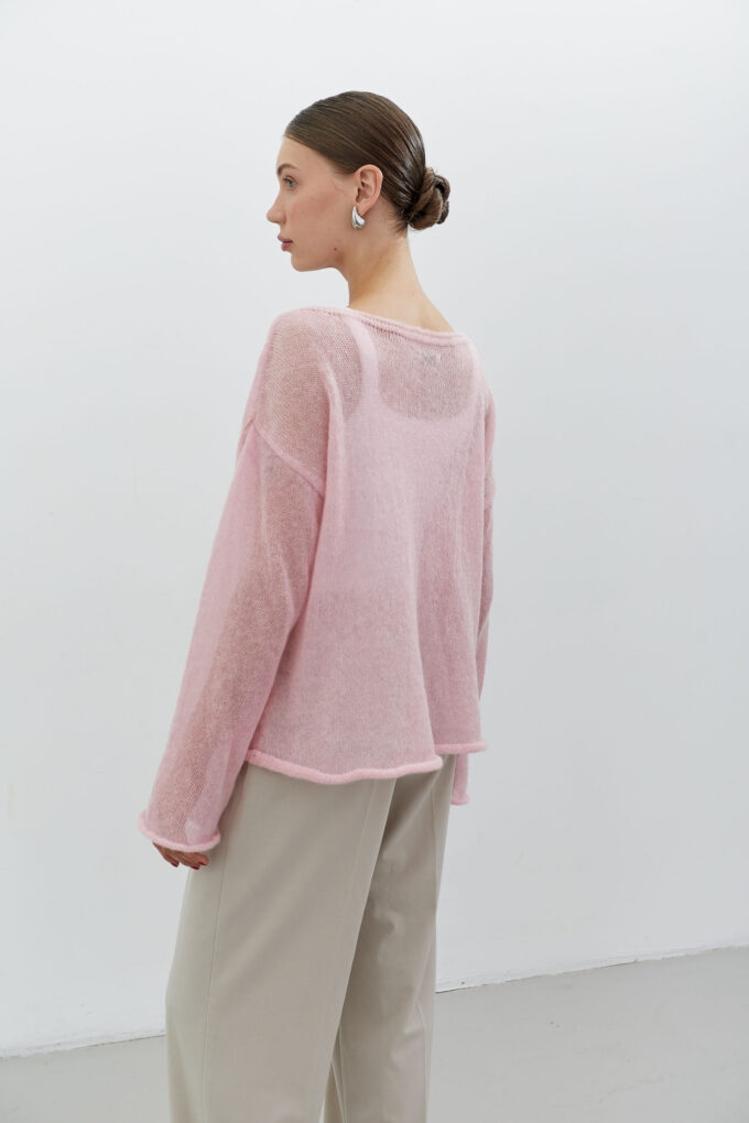 Pink free-knit mohair jumper photo 3
