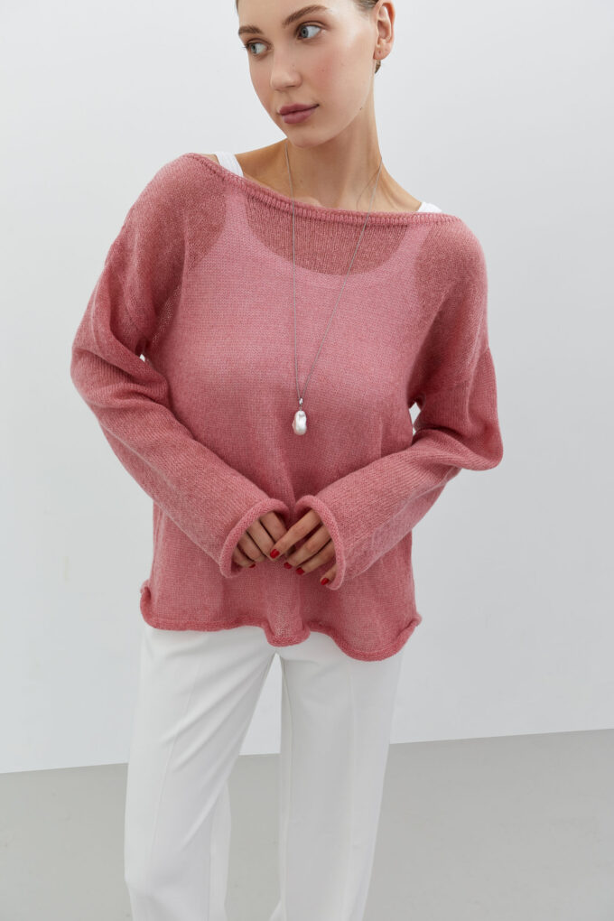 Dark pink free-knit mohair jumper photo 2
