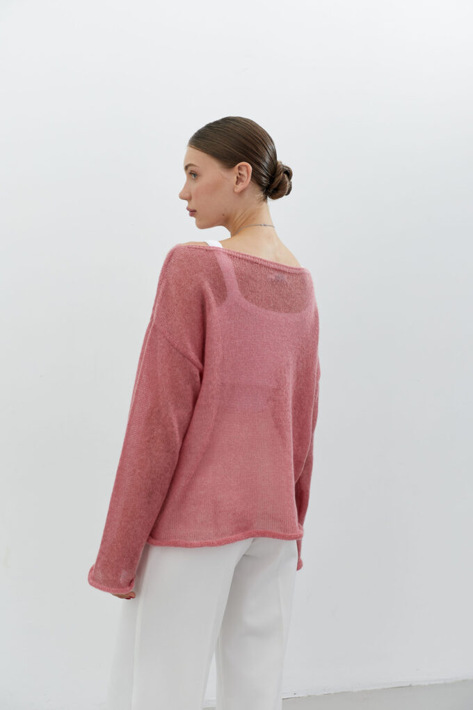 Dark pink free-knit mohair jumper photo 3