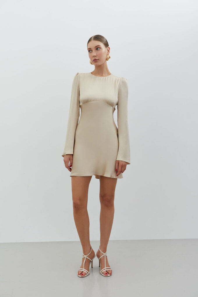 Сукня міні з віскози та фігурним вирізом кремова - THE LACE
