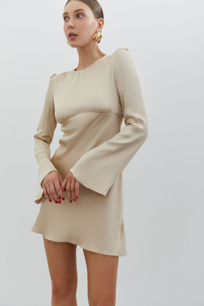 Сукня міні з віскози та фігурним вирізом кремова фото 3