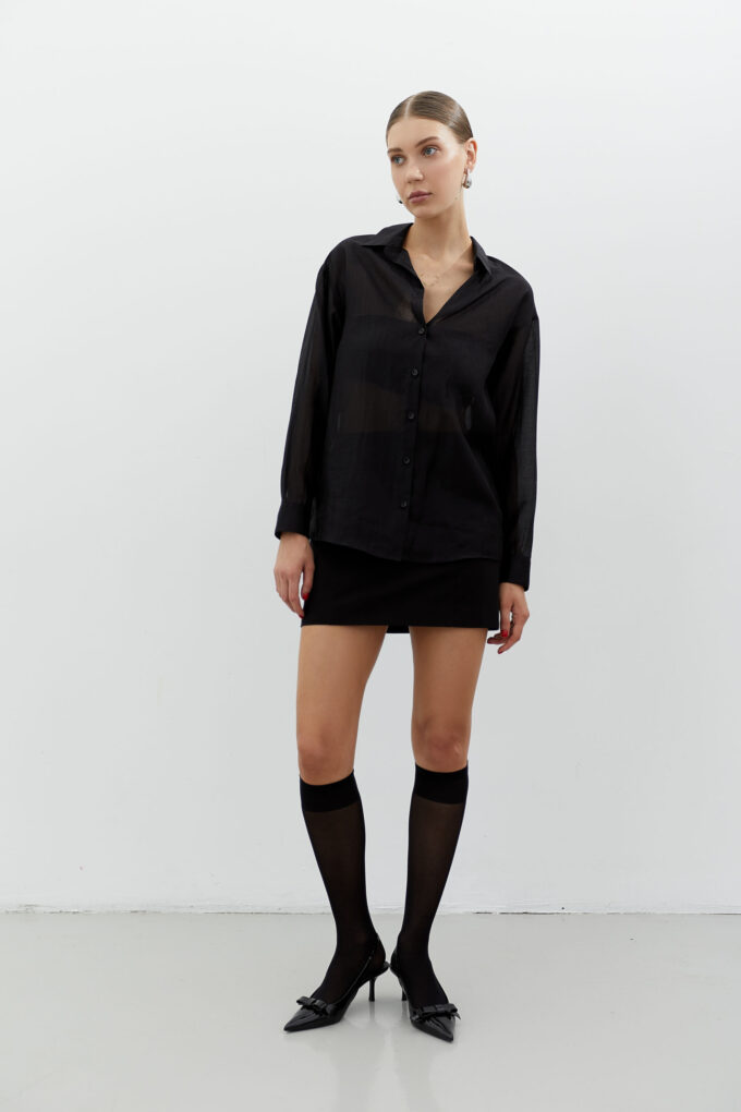 Semi-transparent free-cut shirt made of tencel in black photo 3
