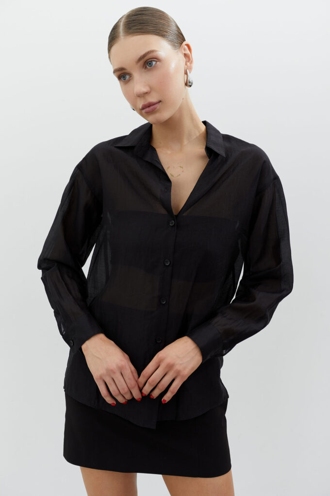 Semi-transparent free-cut shirt made of tencel in black photo 4
