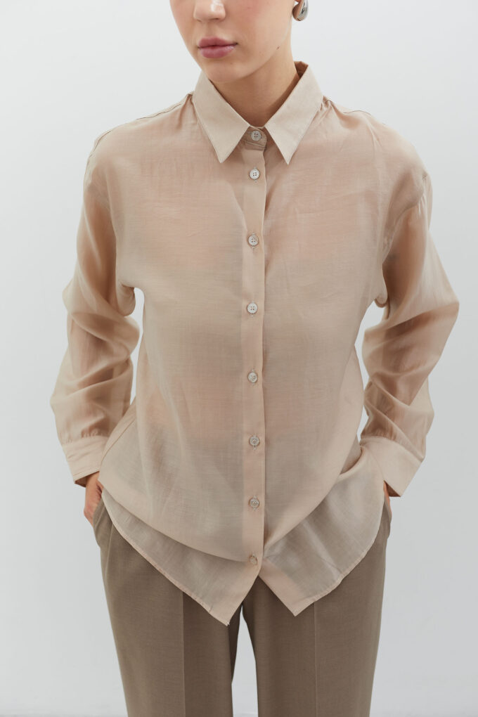 Semi-transparent free-cut shirt made of tencel in beige photo 2