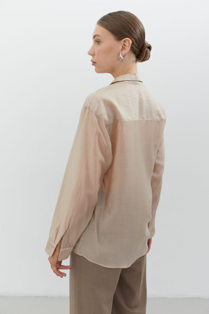 Semi-transparent free-cut shirt made of tencel in beige photo 3