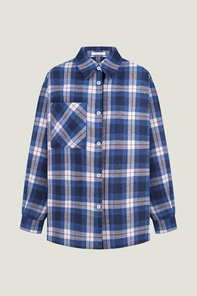 Blue shirt with patch pocket in a white check photo 5