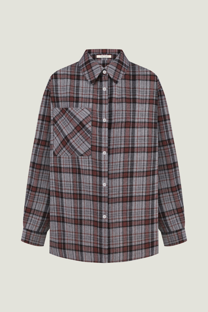 Gray shirt with patch pocket in a red check photo 5