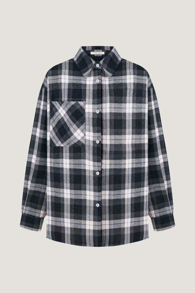 Black shirt with patch pocket in a white check photo 5