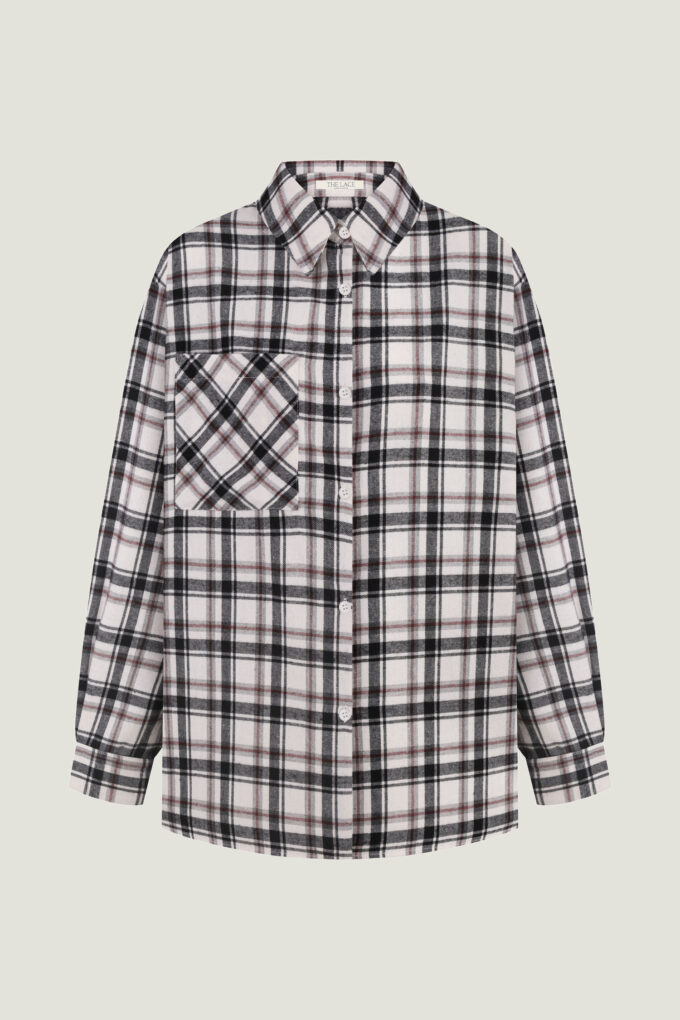 Milk shirt with patch pocket in a gray check photo 5