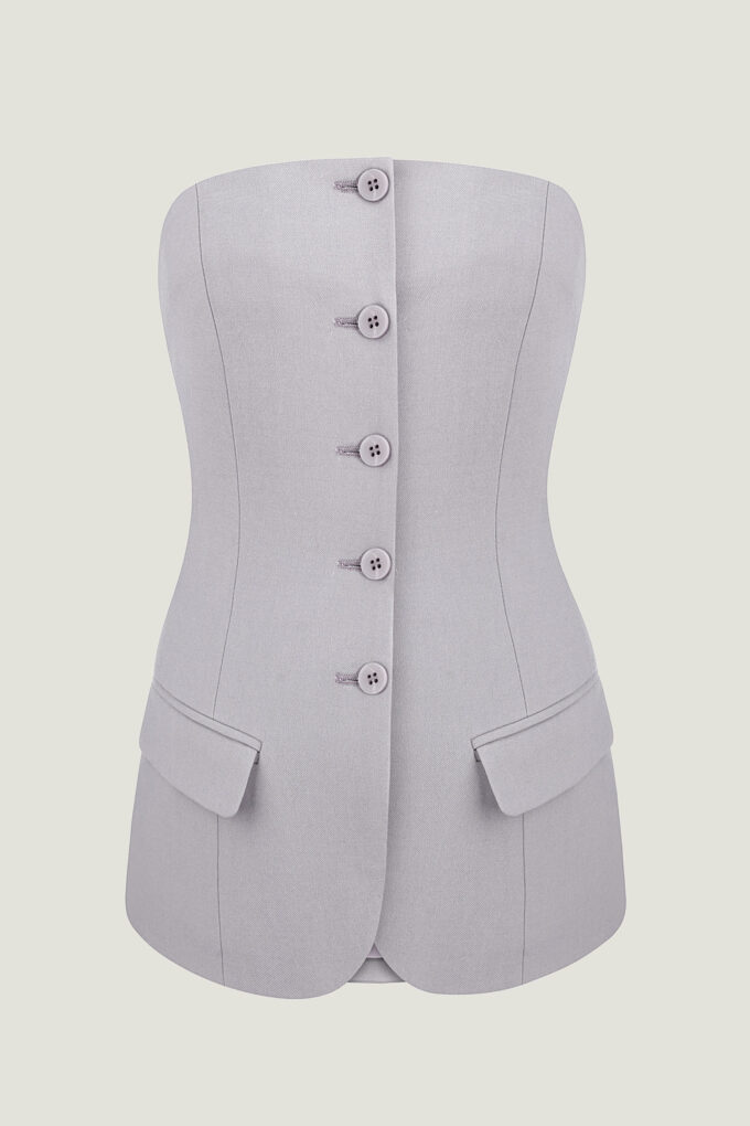 Woolen corset with pockets in gray-beige photo 5