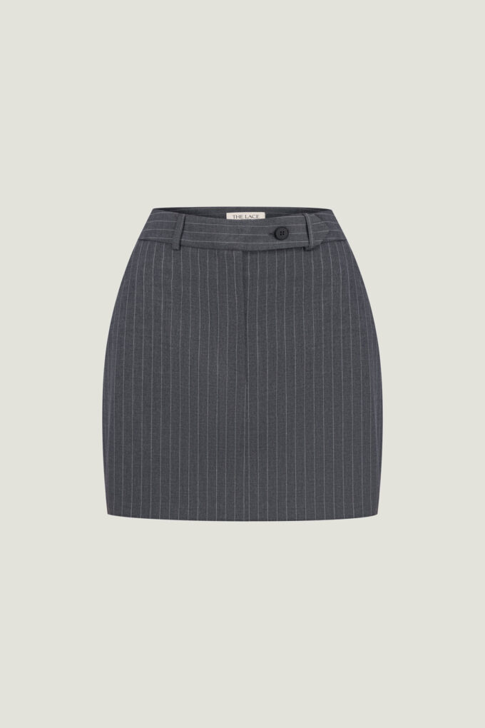 Mini skirt with a wide stripes in gray photo 5