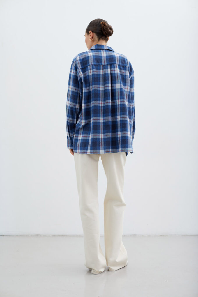 Blue shirt with patch pocket in a white check photo 3