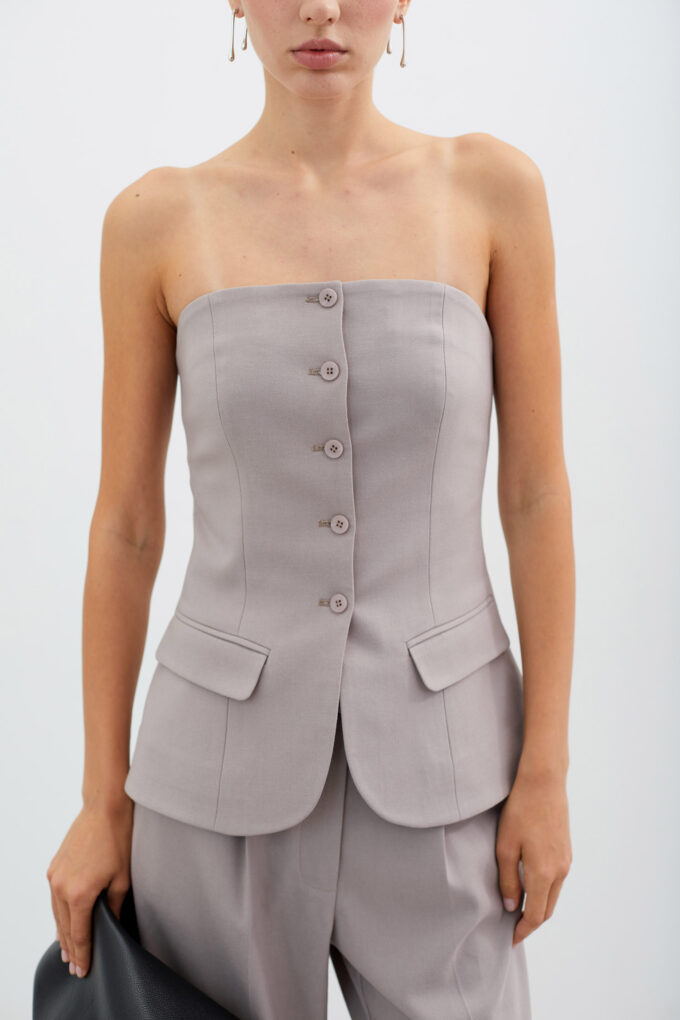 Woolen corset with pockets in gray-beige photo 4