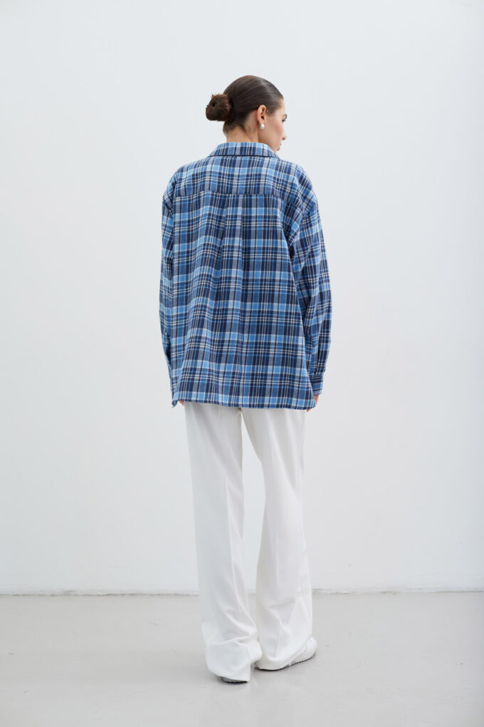 Blue shirt with patch pocket in a light blue check photo 2