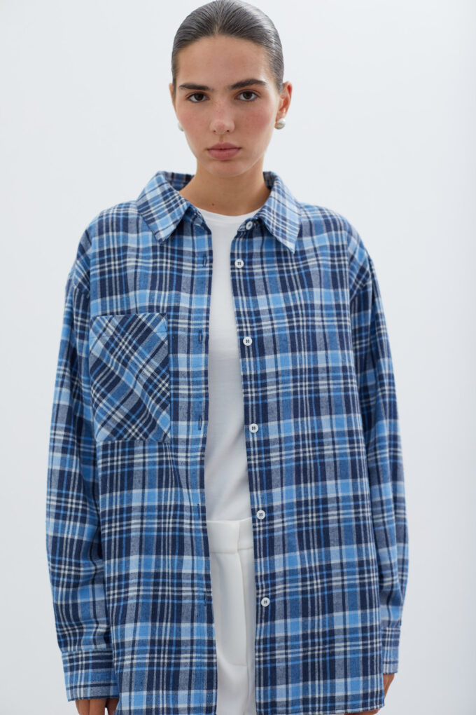 Blue shirt with patch pocket in a light blue check photo 4