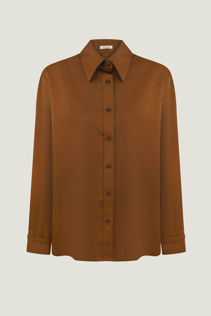 Brown satin shirt with decorative cuffs photo 5