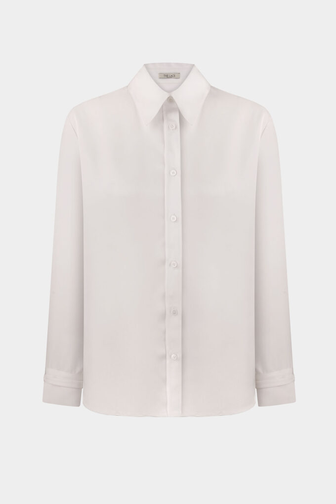 White satin shirt with decorative cuffs photo 4