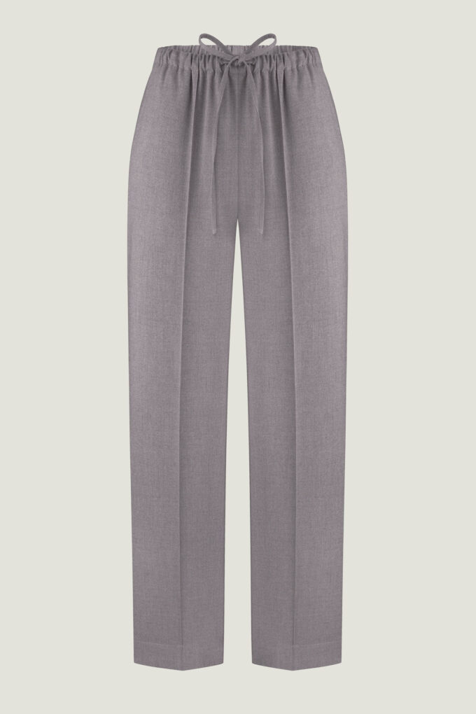 Loose-cut woolen pants with a drawstring in gray photo 5