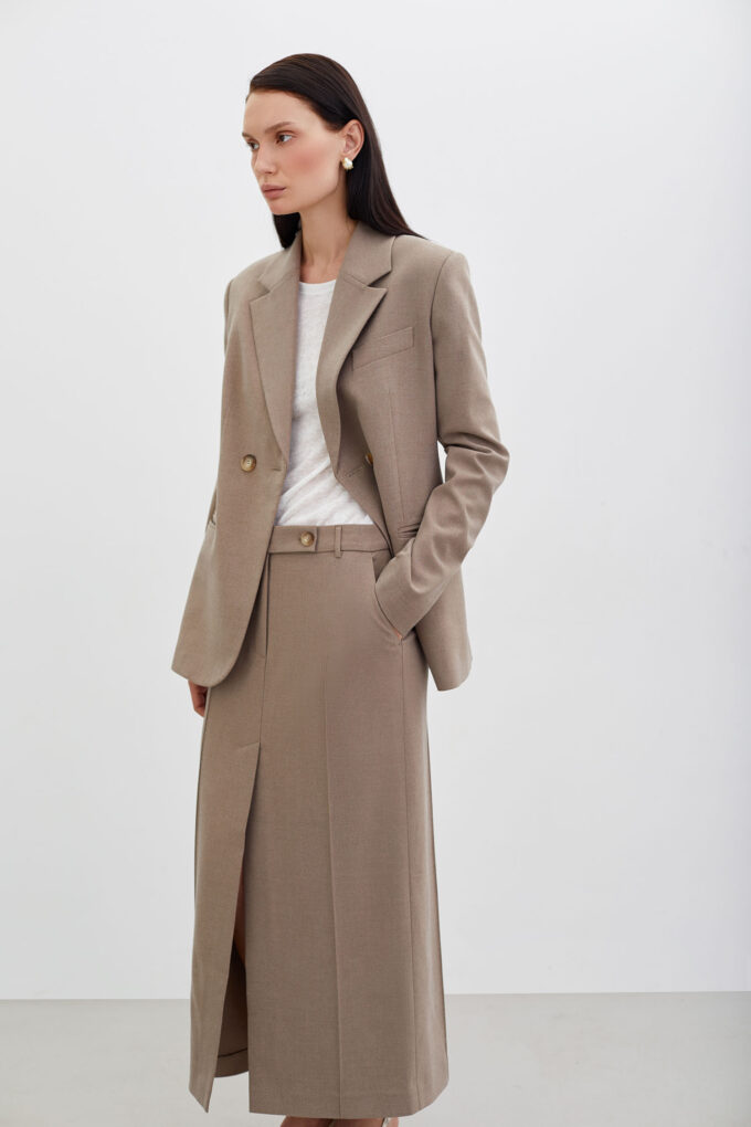 Woolen midi skirt in beige photo 5