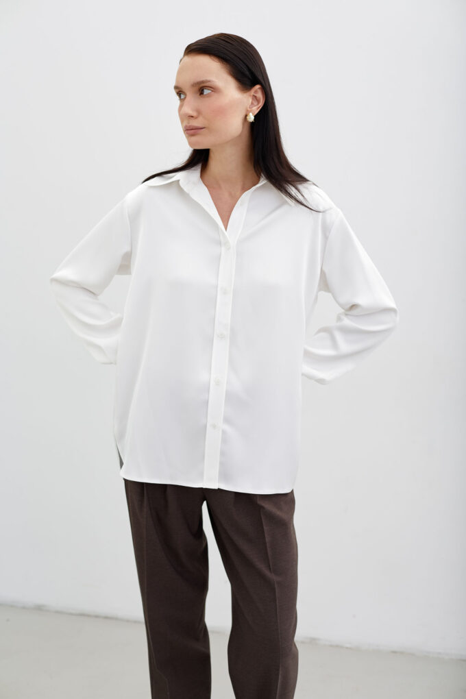 White satin shirt with decorative cuffs photo 3