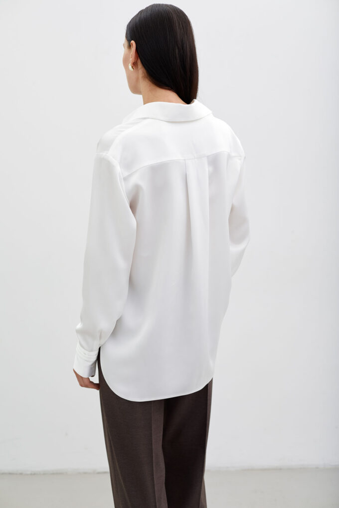 White satin shirt with decorative cuffs photo 2