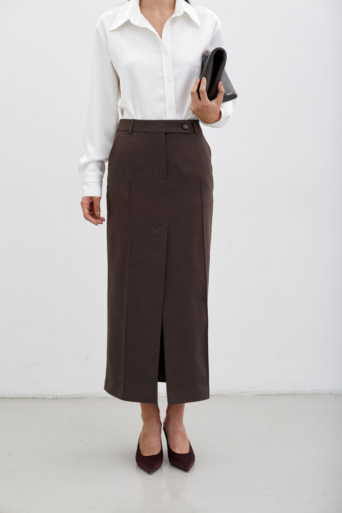 Woolen midi skirt in chocolate photo 5