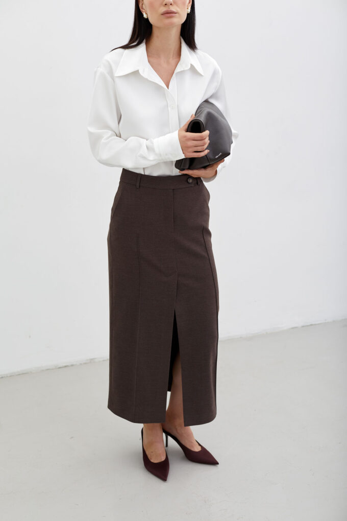 Woolen midi skirt in chocolate photo 3