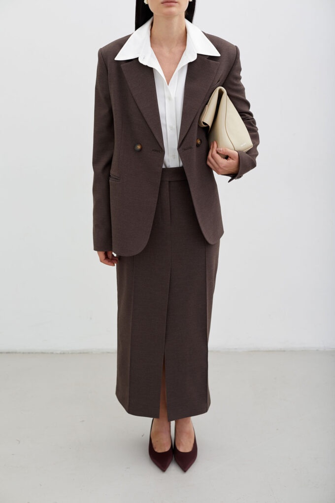 Woolen midi skirt in chocolate photo 6