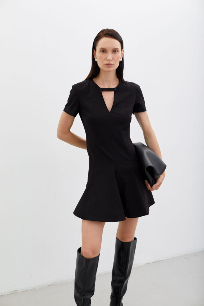 Mini dress with added wool and voluminous pleats in black photo 2