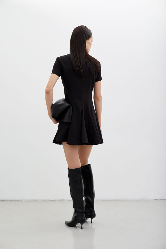 Mini dress with added wool and voluminous pleats in black photo 3