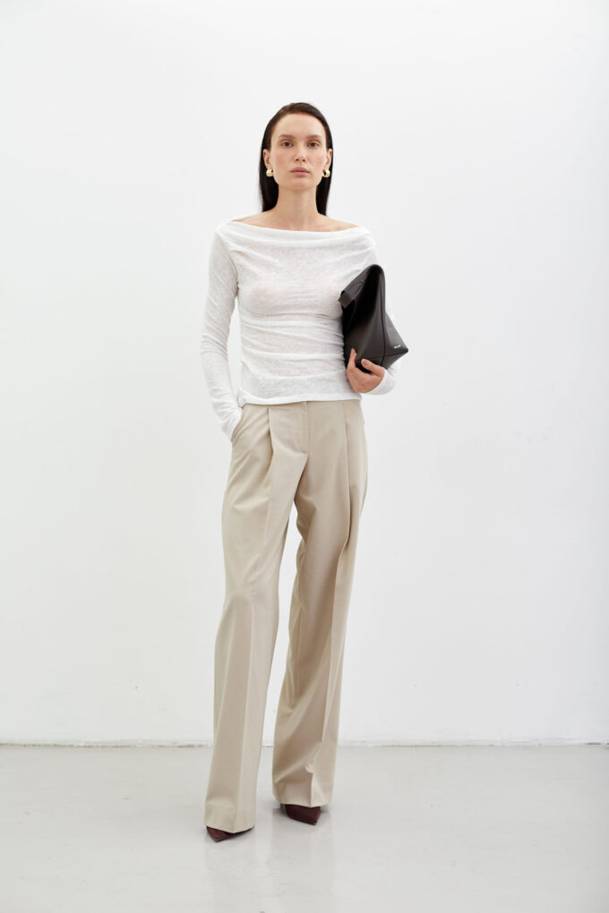 Pants with added wool and corsage belt in sand photo 4