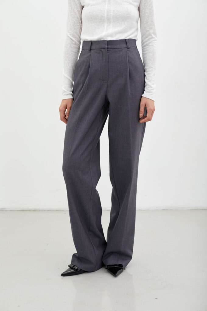 Wool palazzo pants in graphite photo 2