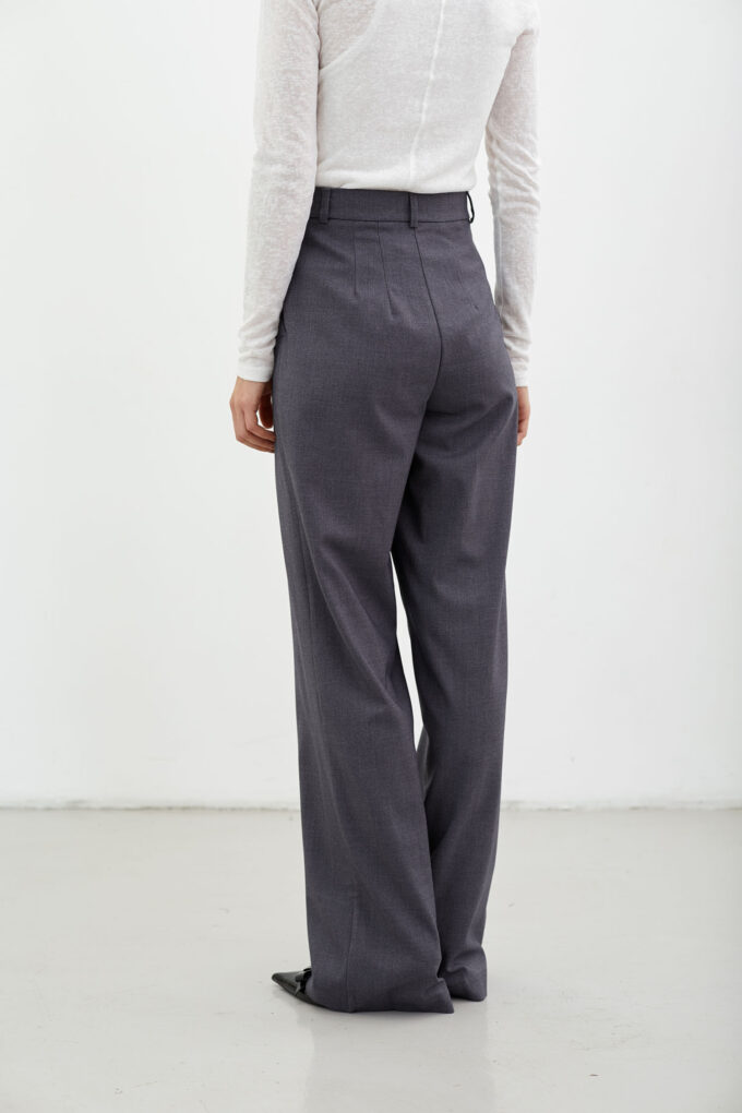 Wool palazzo pants in graphite photo 4